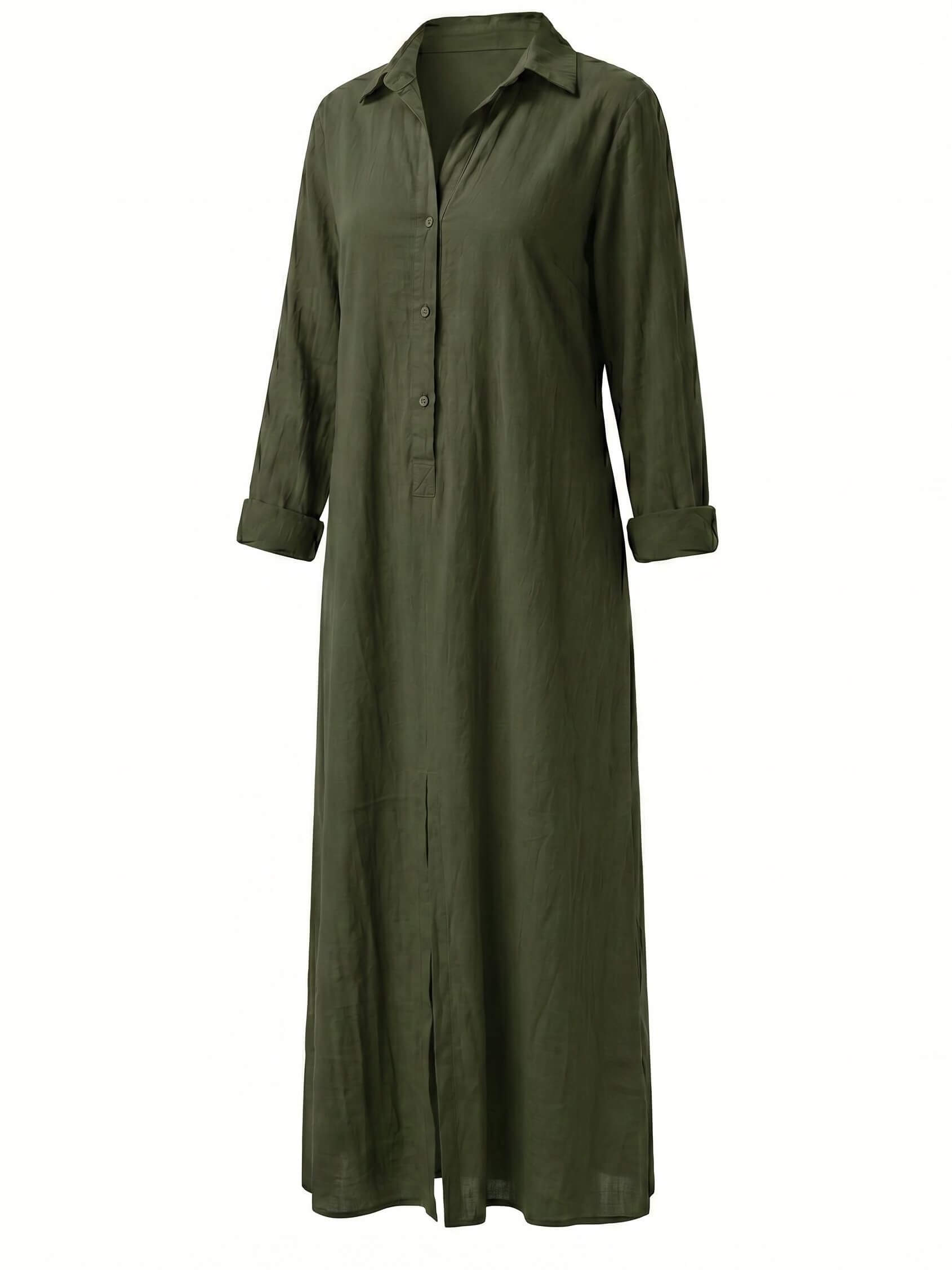 Damen-Maxi-Hemdkleid mit Kragen und Frontschlitz