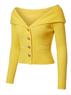 Eleganter Damen Off-Shoulder Cardigan mit Goldknöpfen