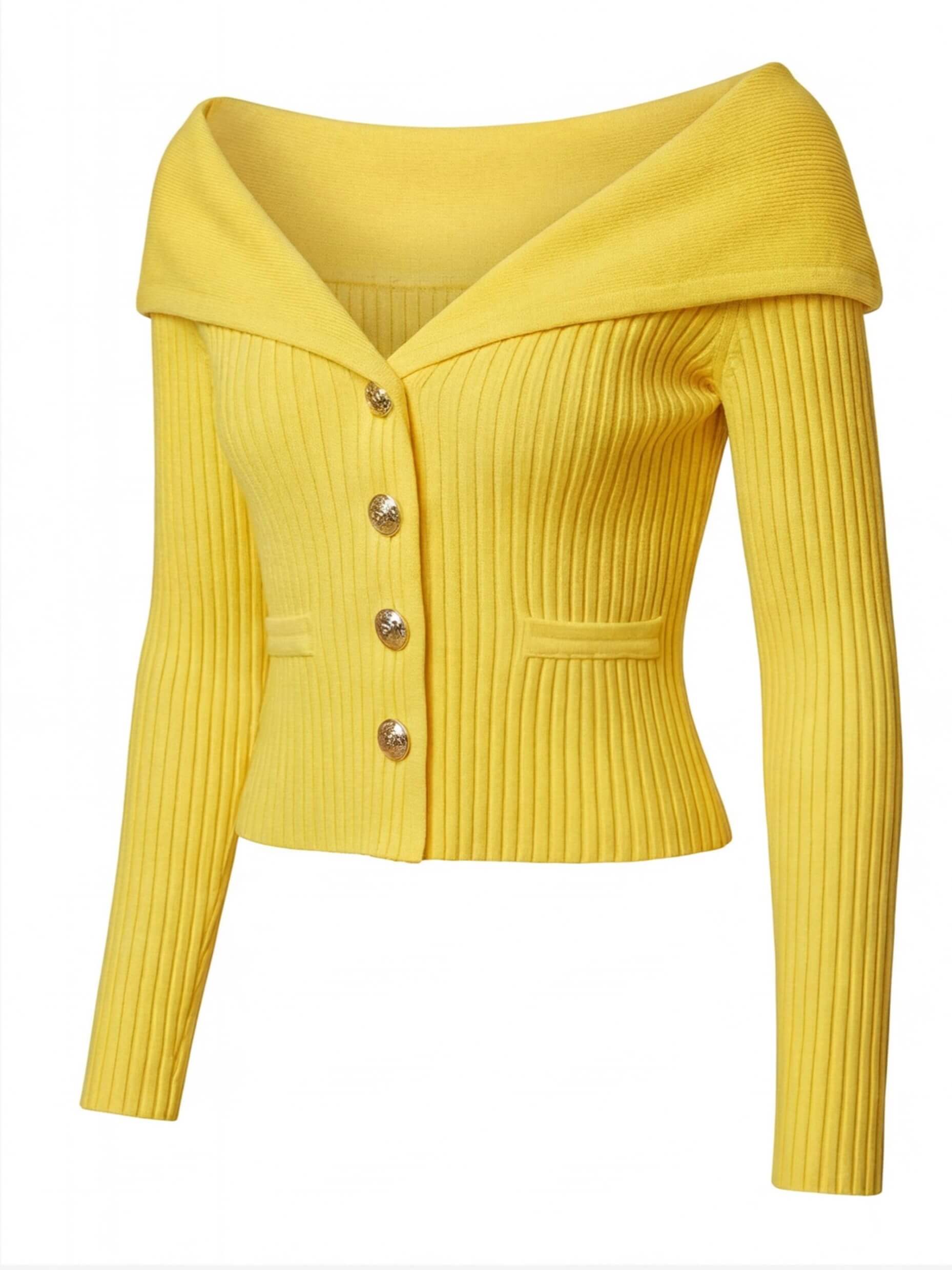 Eleganter Damen Off-Shoulder Cardigan mit Goldknöpfen