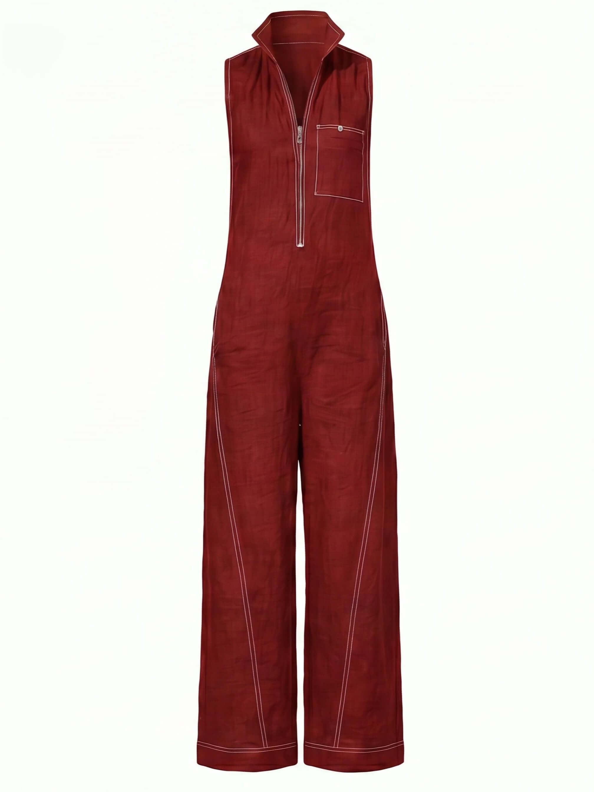 Ärmelloser Damen-Jumpsuit mit Reißverschluss und weitem Bein