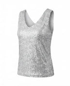 Damen Top mit Pailletten und V-Ausschnitt – Ärmelloser Eleganter Stil
