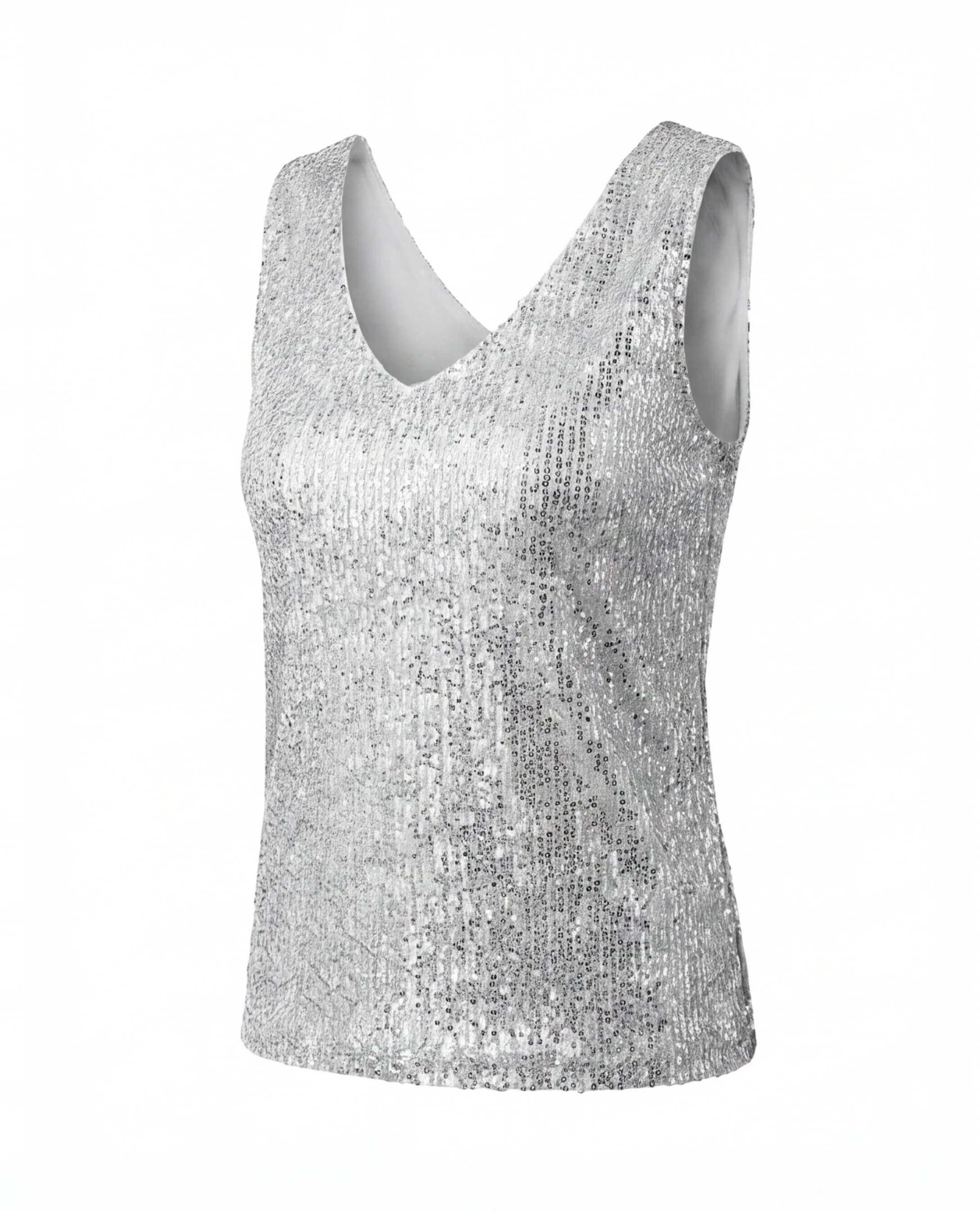 Damen Top mit Pailletten und V-Ausschnitt – Ärmelloser Eleganter Stil