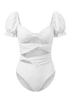 Damen-Badeanzug mit Puffärmeln und Cut-out-Detail