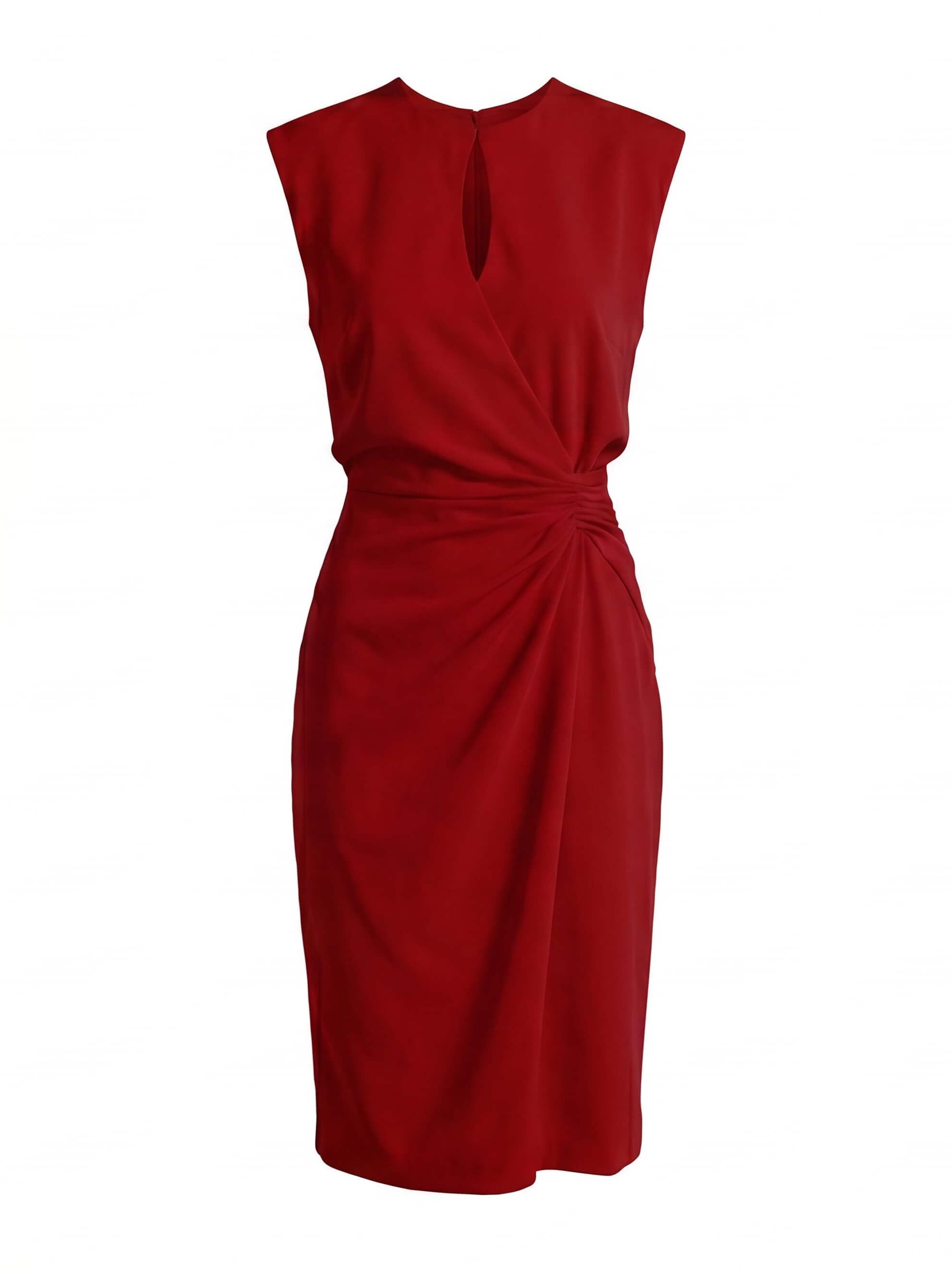 Ärmelloses Damen-Midikleid mit Keyhole-Ausschnitt und Raffungen