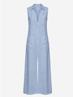 Ärmelloser Damen-Jumpsuit mit Kragen und weitem Bein