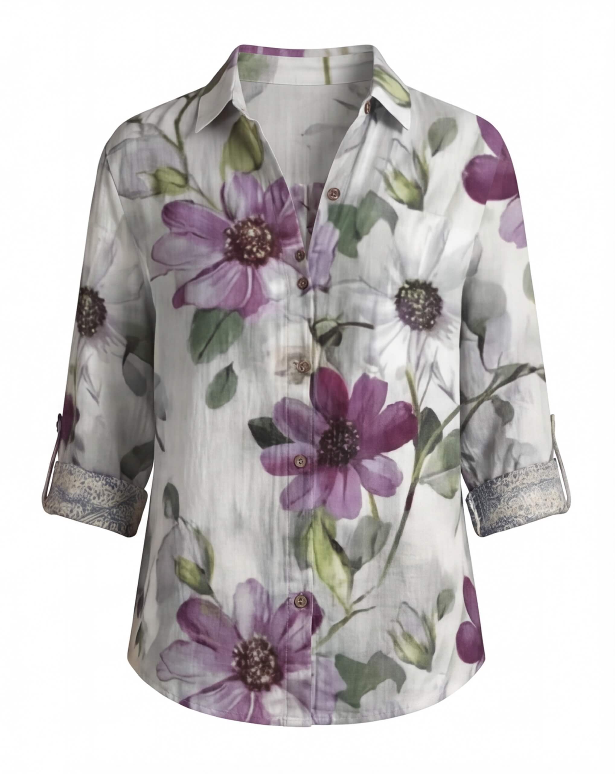 Damenbluse mit Blumenmuster und Knopfleiste