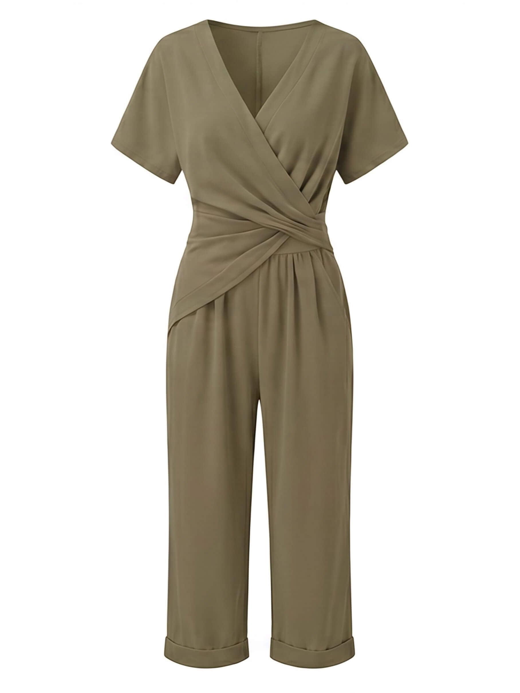 Damen-Jumpsuit in Wickeloptik mit umgeschlagenem Saum