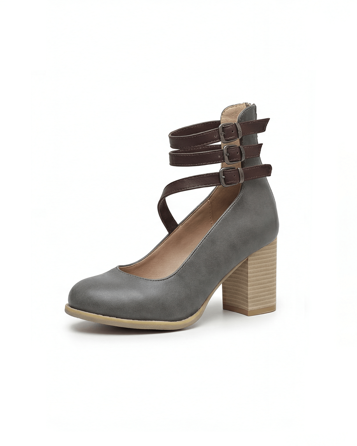 Damen Pumps mit Blockabsatz und Dreifachriemen
