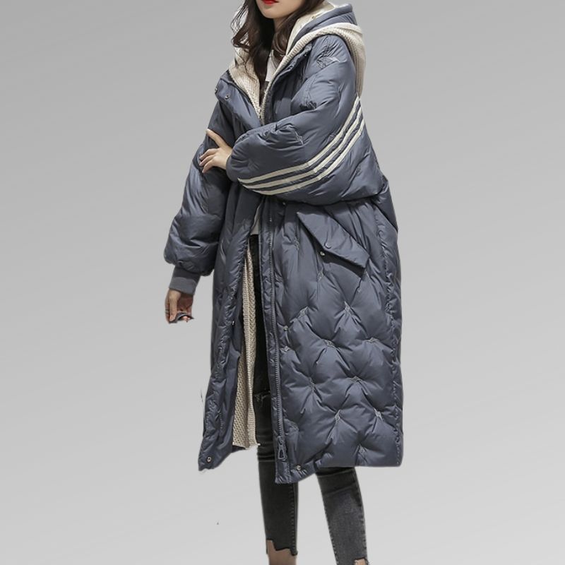 Damen Winter Steppmantel – Langer Oversize Puffer Coat mit Kapuze