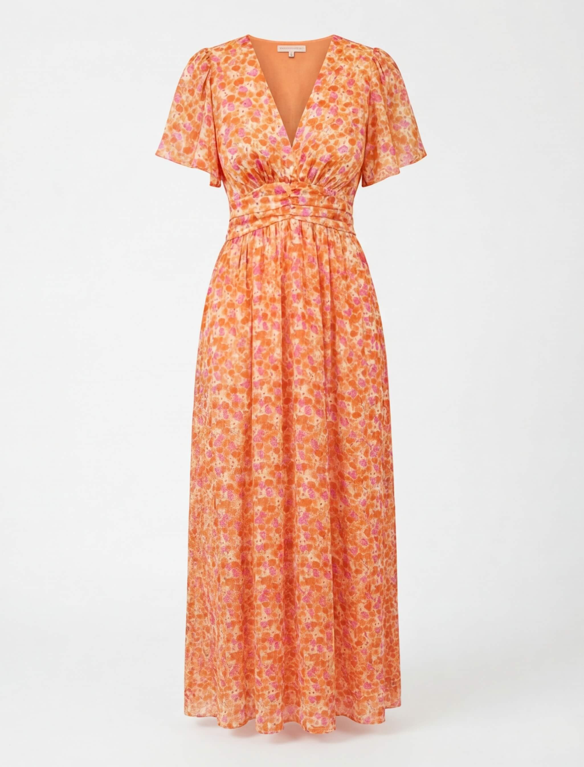 Vestido para mujer – Vestido maxi floral con escote en V y mangas cortas
