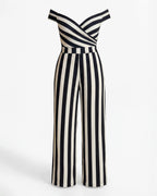 Damen Jumpsuit – Off-Shoulder Weit Geschnitten mit Stickerei für Elegante Anlässe