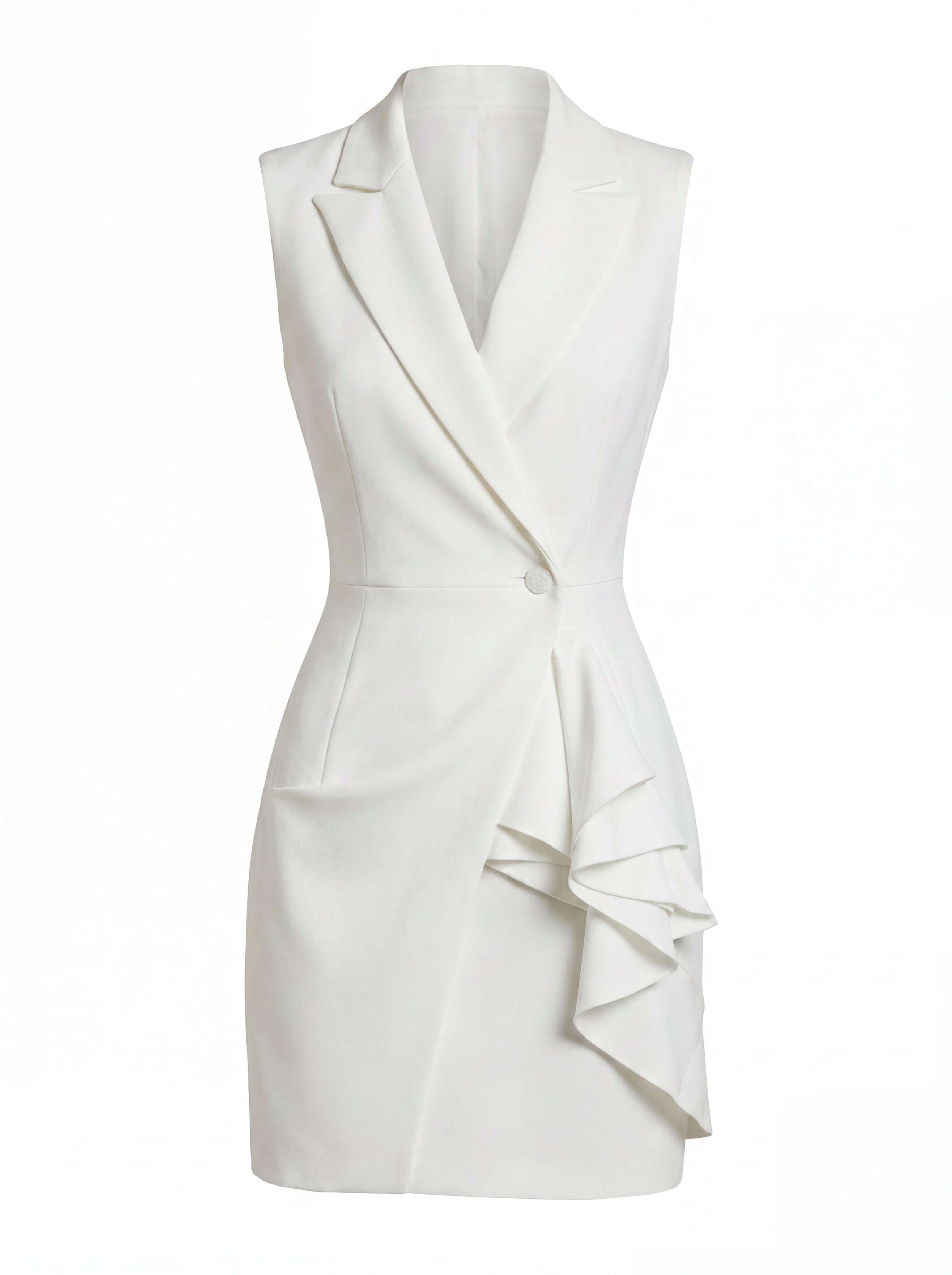 Damen Blazerkleid ohne Ärmel – Taillierte Eleganz mit Volantdetail