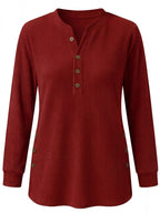 Damen-Langarmtop mit Rippstruktur und Knopfdetails