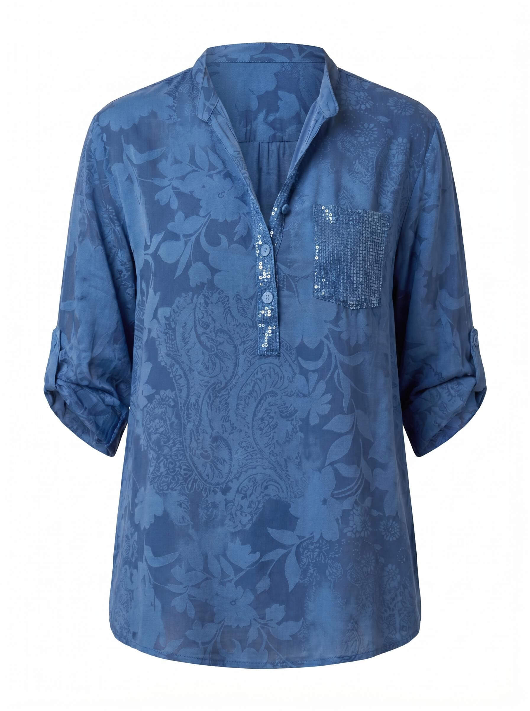 Damen Bluse mit Print und Umlegekragen