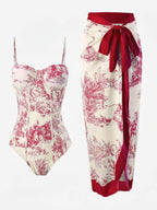 Damen-Badeanzug-Set mit Toile-Print und Sarong