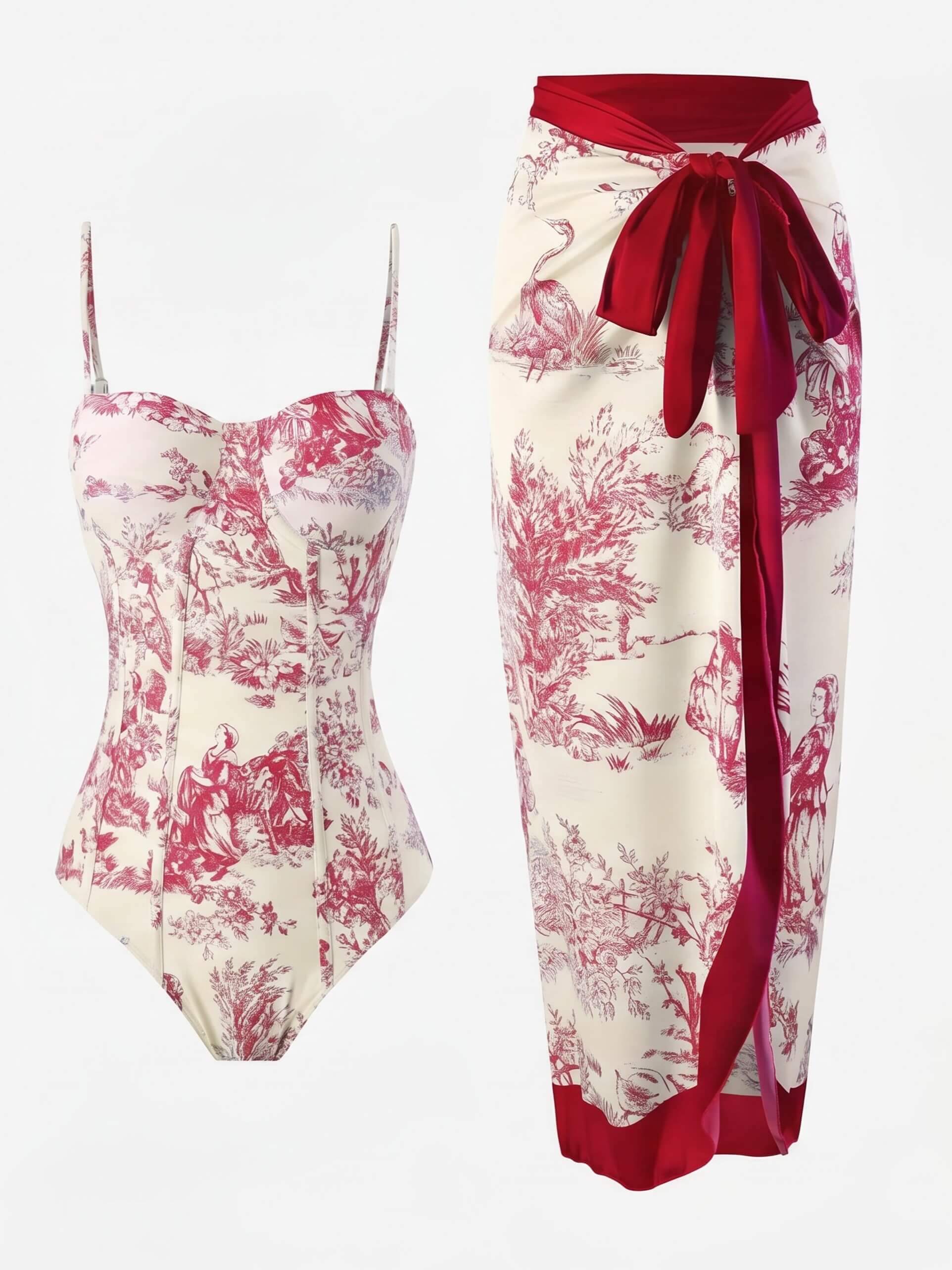 Damen-Badeanzug-Set mit Toile-Print und Sarong