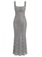 Damen Abendkleid mit Quadratischem Ausschnitt & Paillettenbesatz