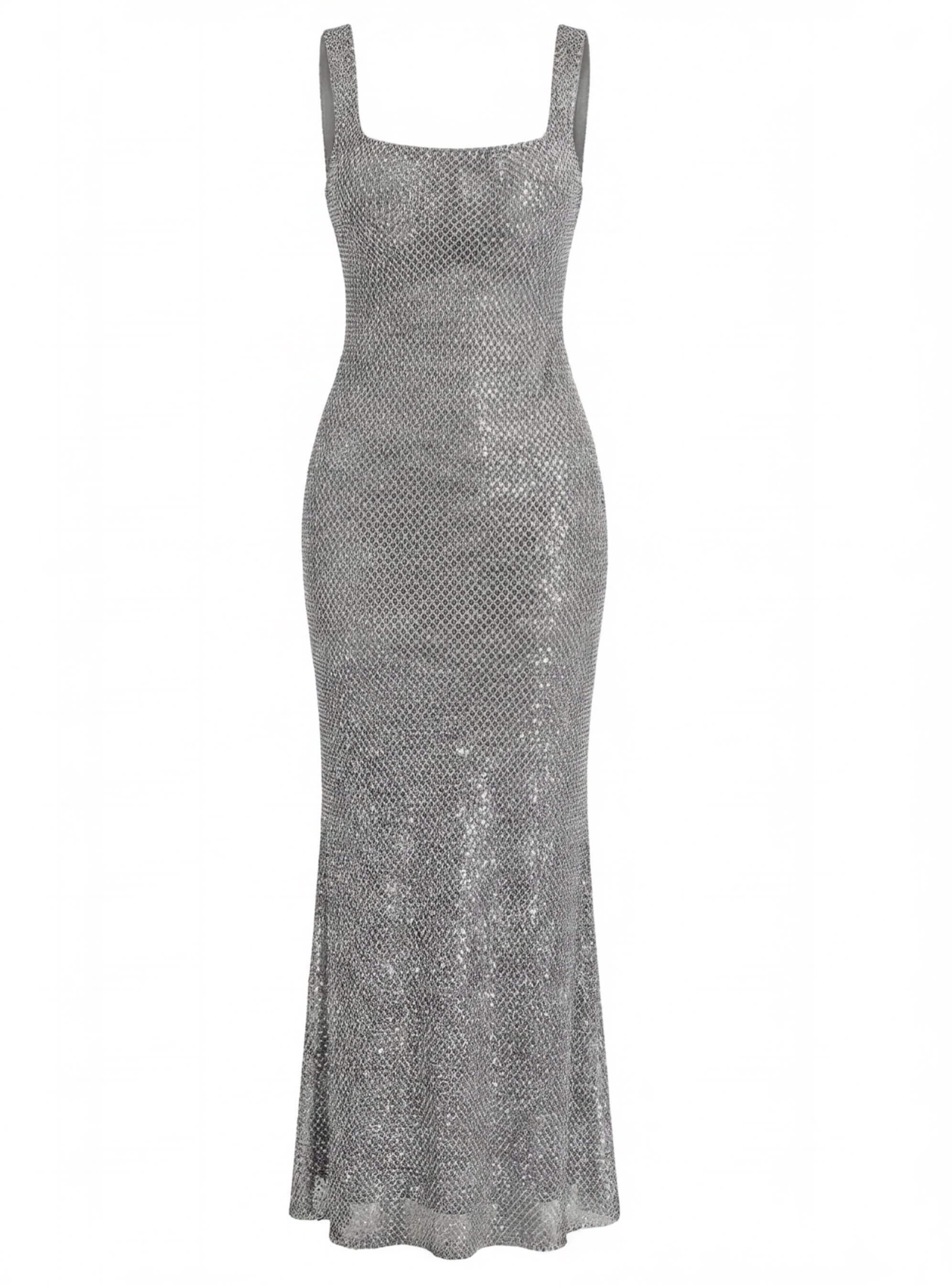 Damen Abendkleid mit Quadratischem Ausschnitt & Paillettenbesatz