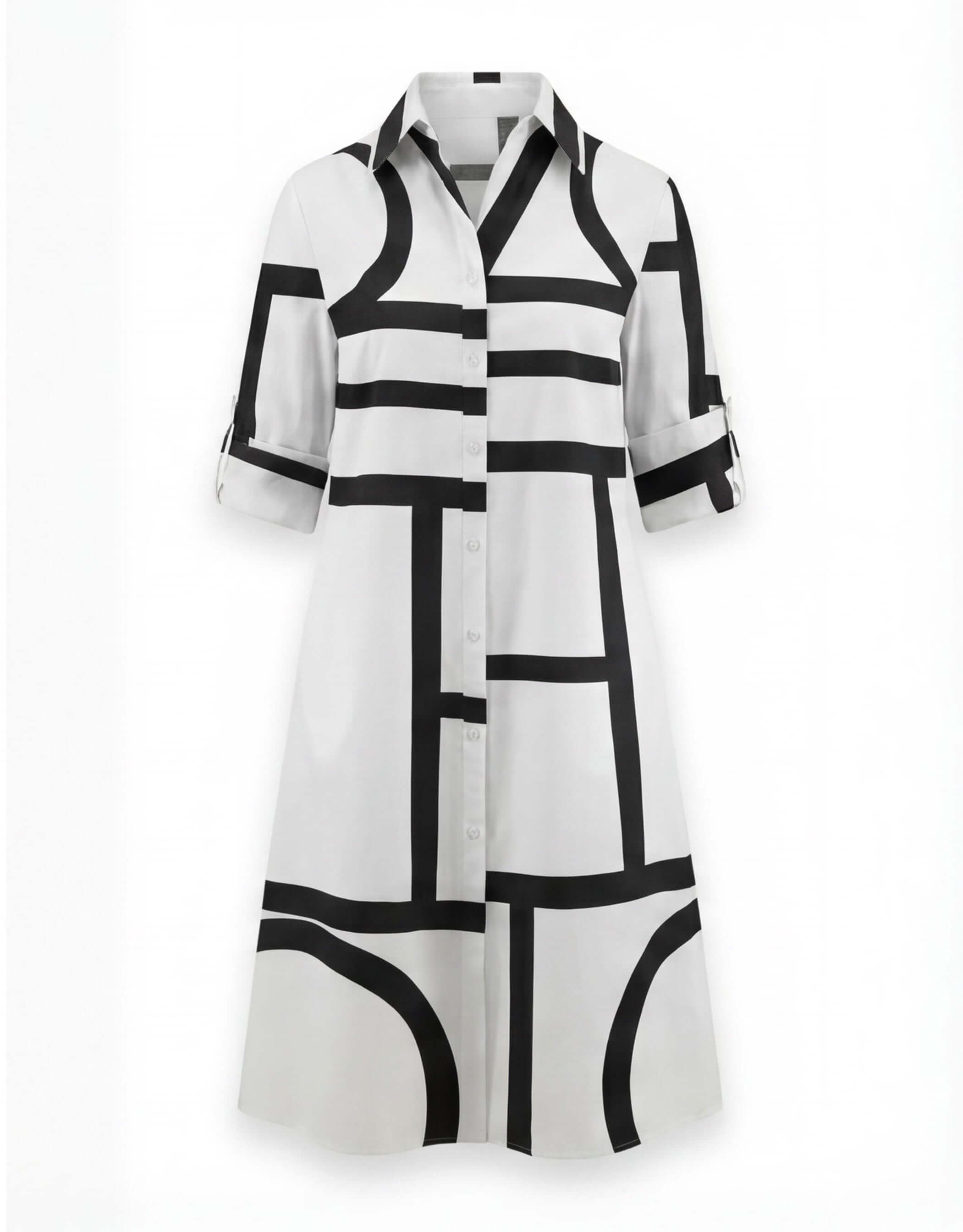 Damen Hemdblusenkleid – Geometrischer Print & Moderner Stil