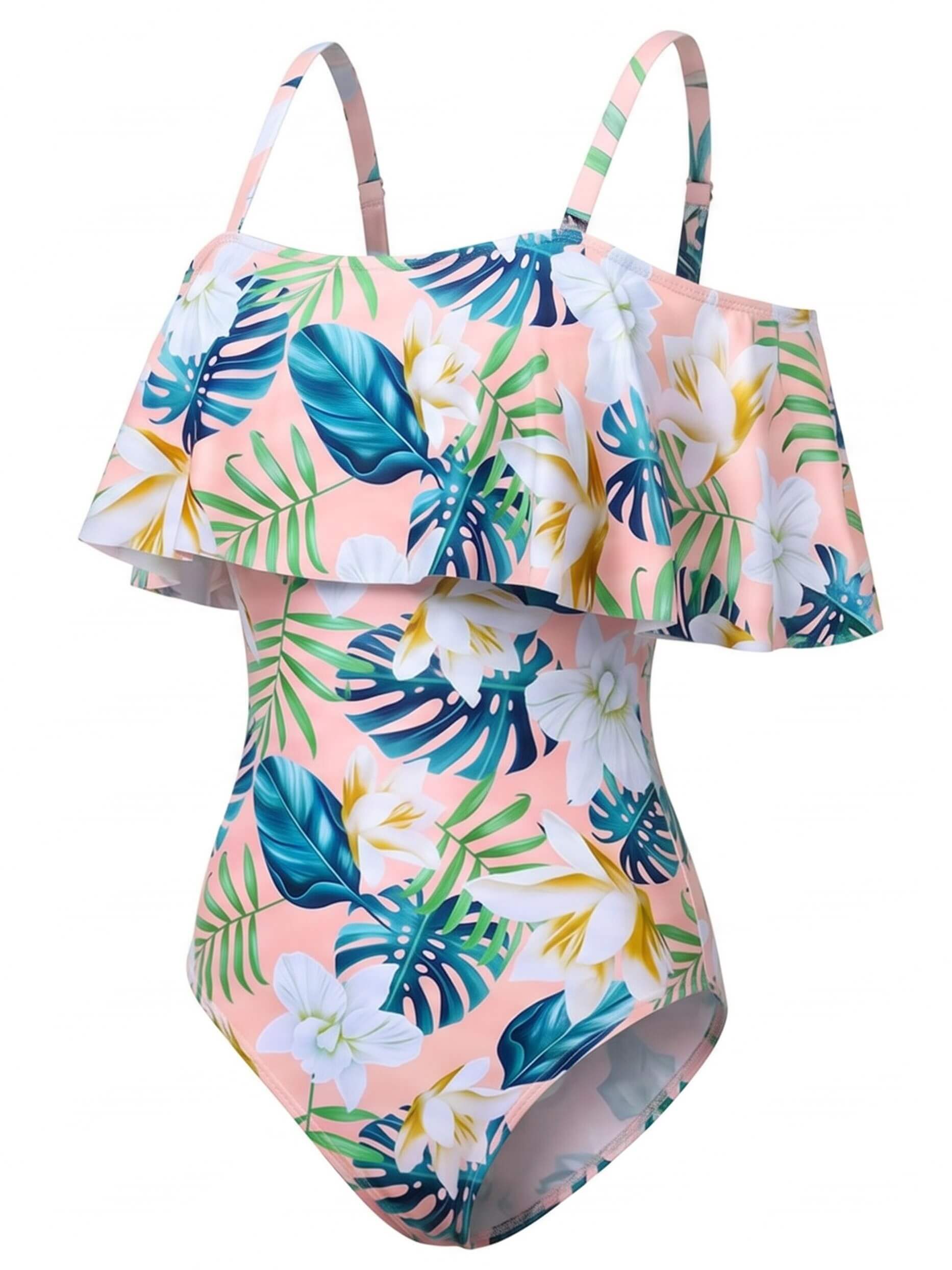 Damen-Badeanzug mit Off-Shoulder-Rüschen und Trägern