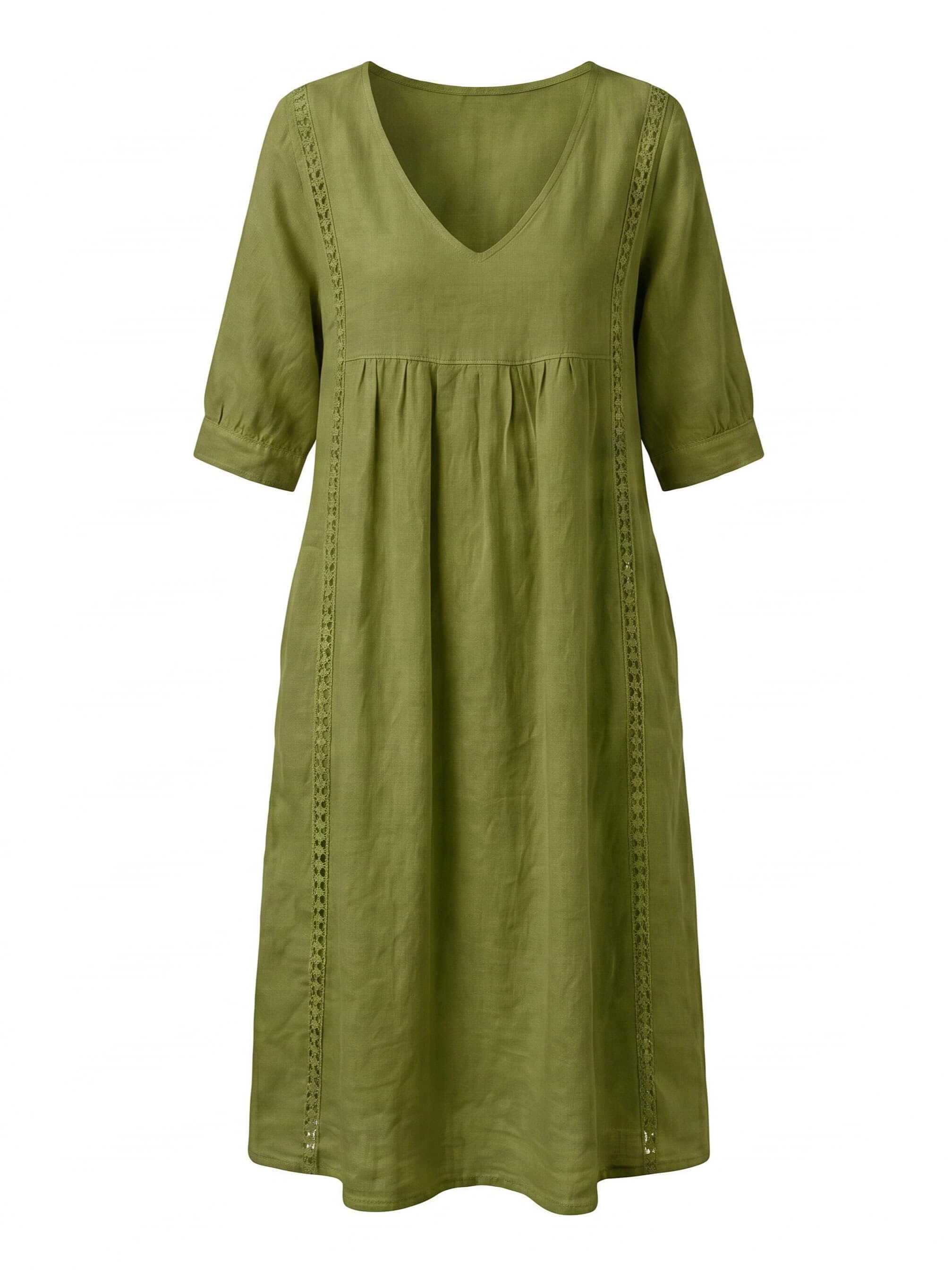 Damen-Midikleid mit V-Ausschnitt und Taschen