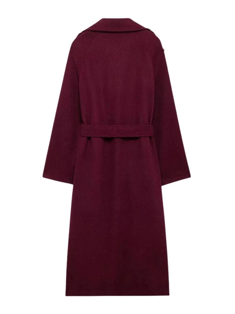Damen Mantel – Eleganter Bordeaux Trenchcoat mit Bindegürtel