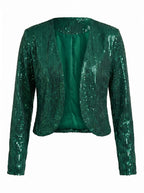 Damen Glitzer Pailletten Cardigan Jacke – Cropped Fit & Eleganter Abend-Glanz