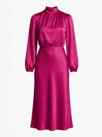 Elegantes Damen Midi-Kleid mit hohem Ausschnitt und langen Ärmeln