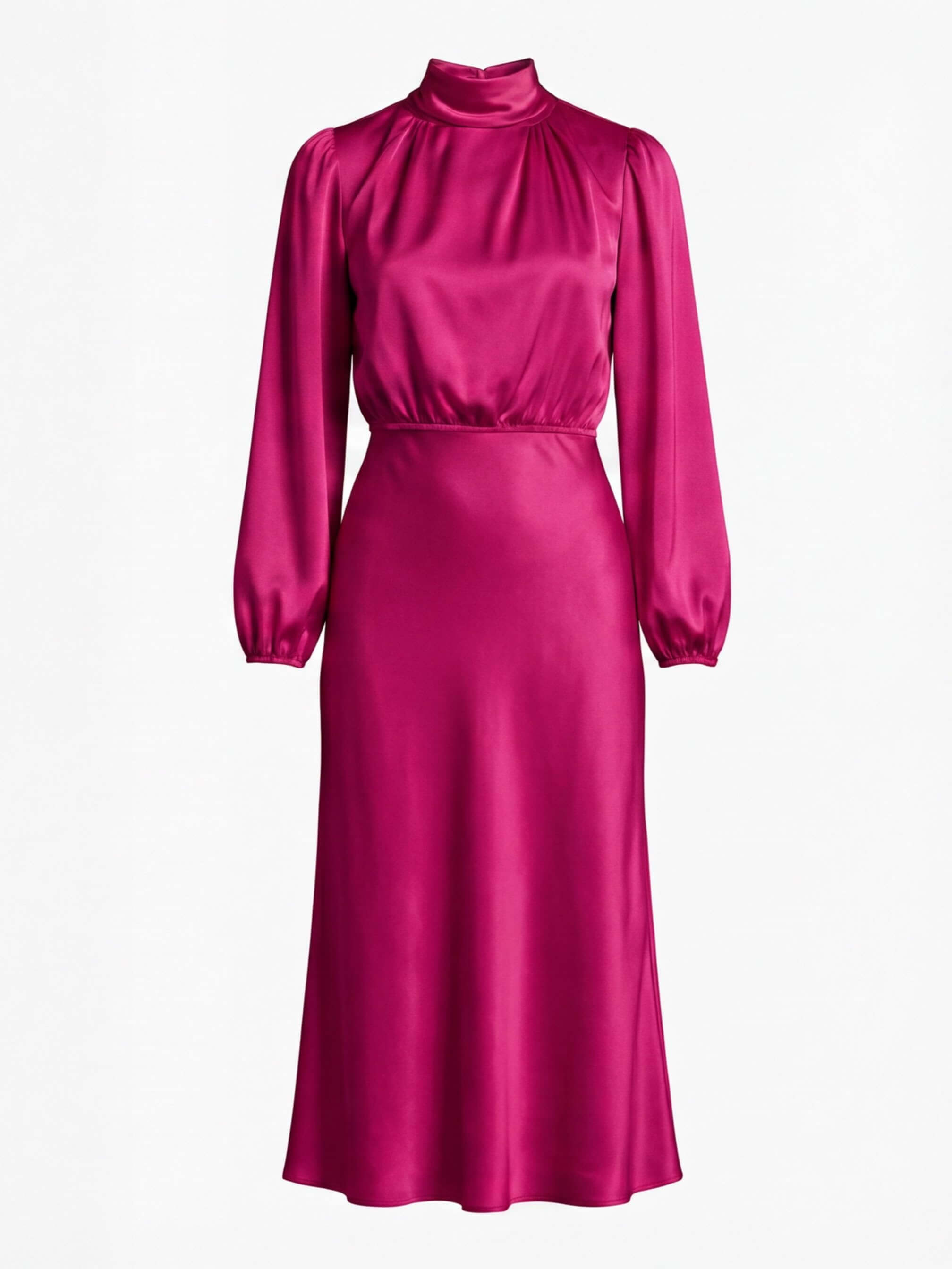 Vestido midi elegante para mujer con escote alto y mangas largas