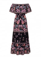 Dame off-shoulder maxikjole med blomsterprint