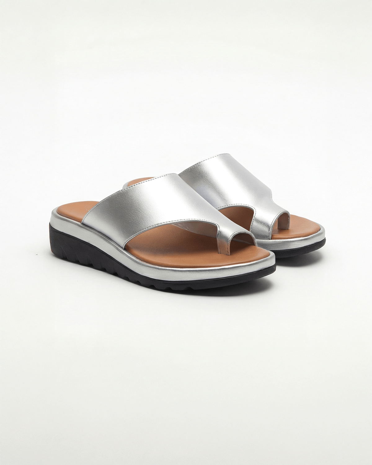 Damen Slide-Sandalen mit Zehenschlaufe – Plateausohle