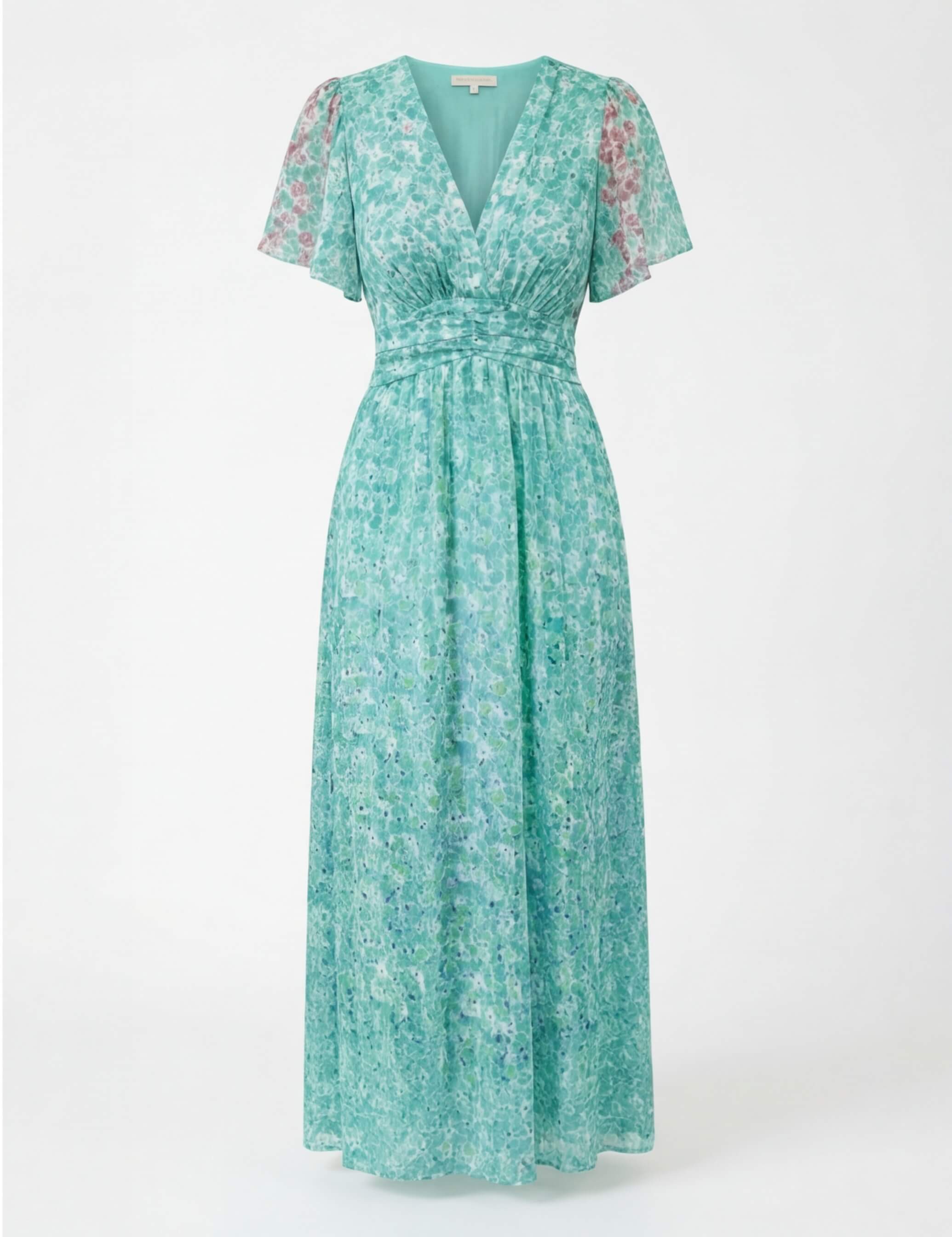 Vestido para mujer – Vestido maxi floral con escote en V y mangas cortas