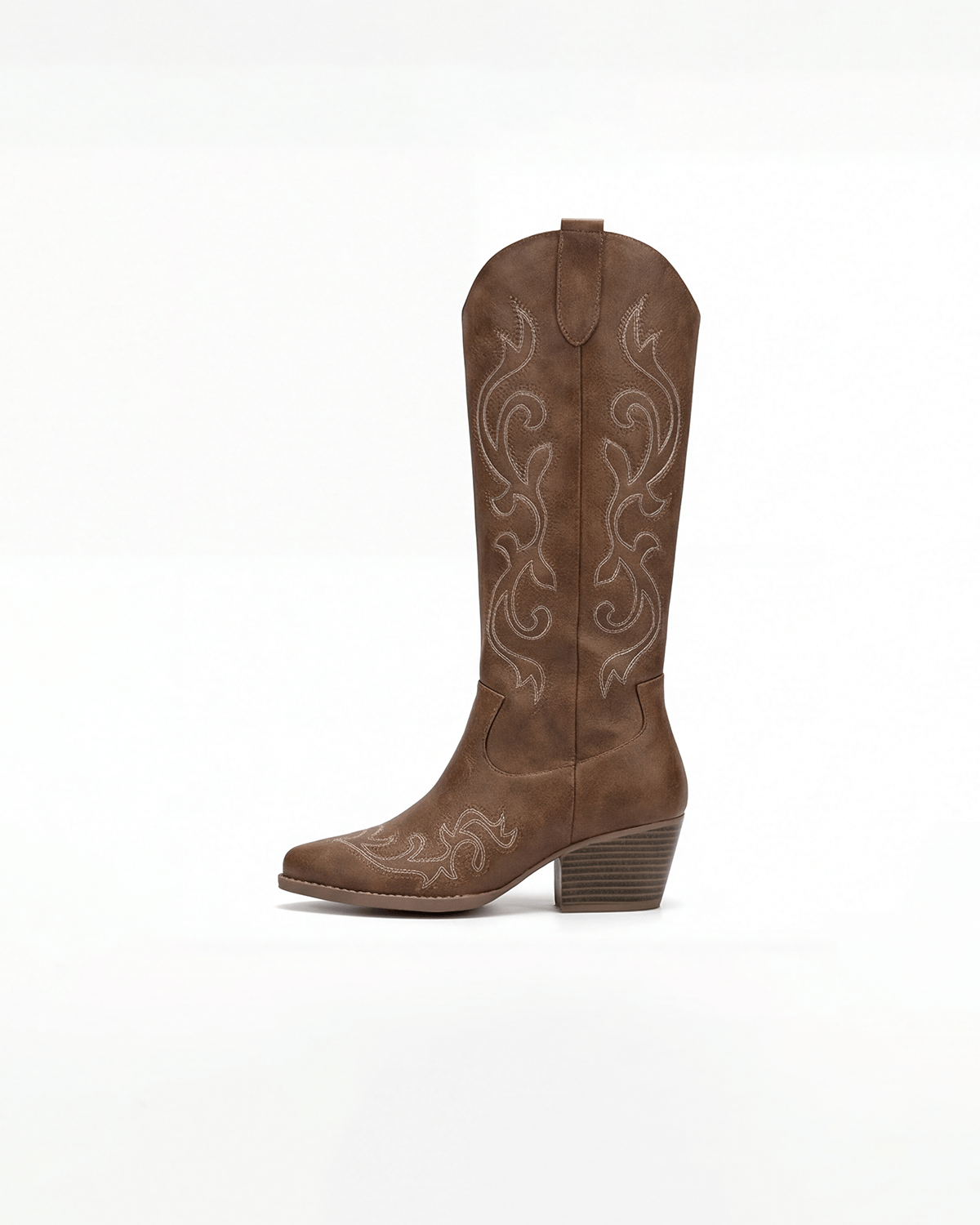 Botas altas hasta la rodilla para mujer con tacón: bordado vaquero