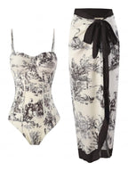Damen-Badeanzug-Set mit Toile-Print und Sarong