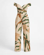 Damen Jumpsuit – Off-Shoulder Weit Geschnitten mit Stickerei für Elegante Anlässe