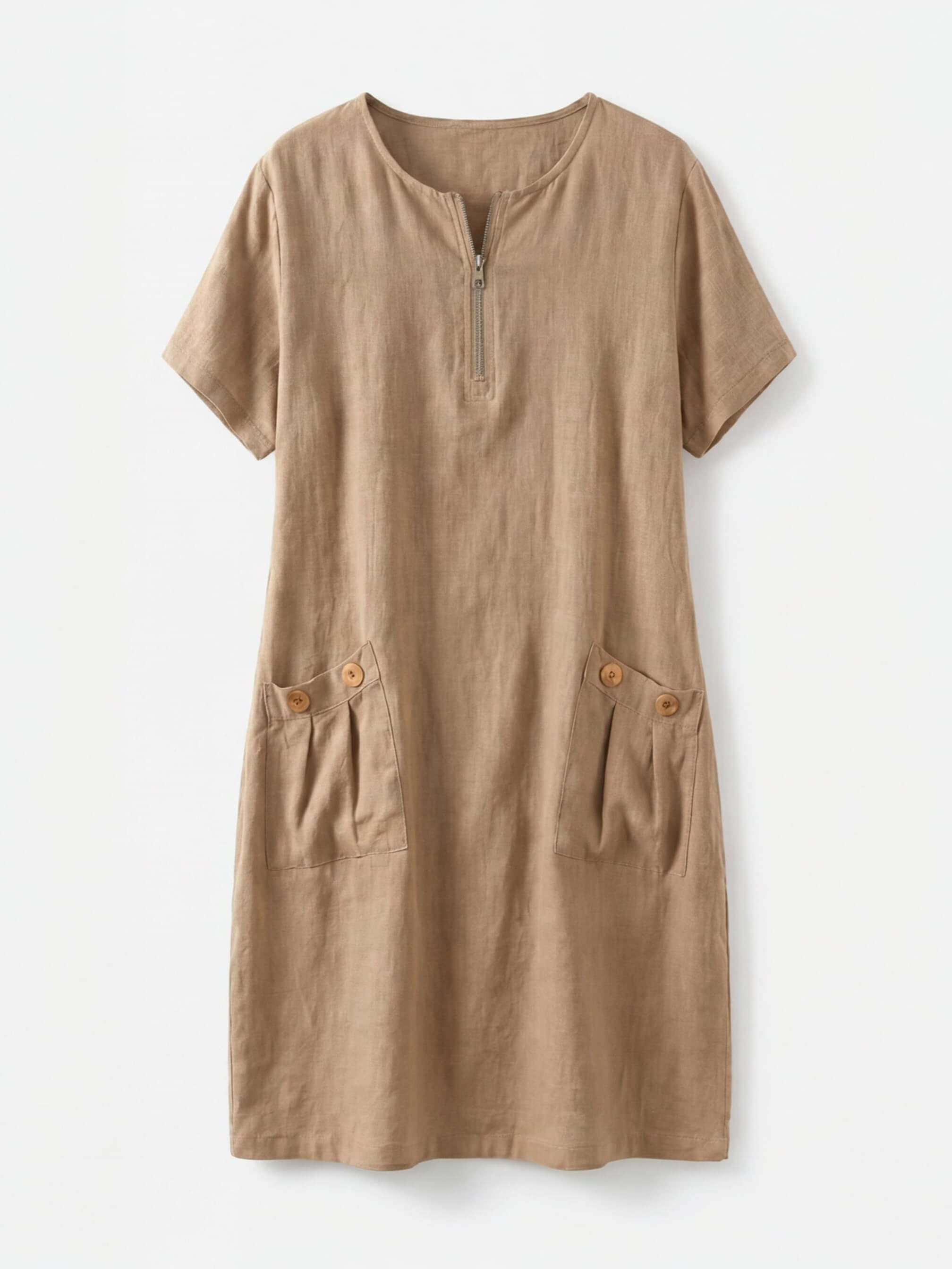 Damen-Minikleid mit Reißverschluss-Ausschnitt und Taschen
