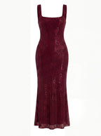 Damen Abendkleid mit Quadratischem Ausschnitt & Paillettenbesatz