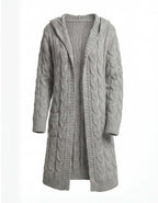 Damen Strickjacke mit Kapuze im Zopfmuster – Lange Wärme & Taschenkomfort