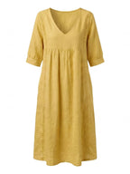 Damen-Midikleid mit V-Ausschnitt und Taschen