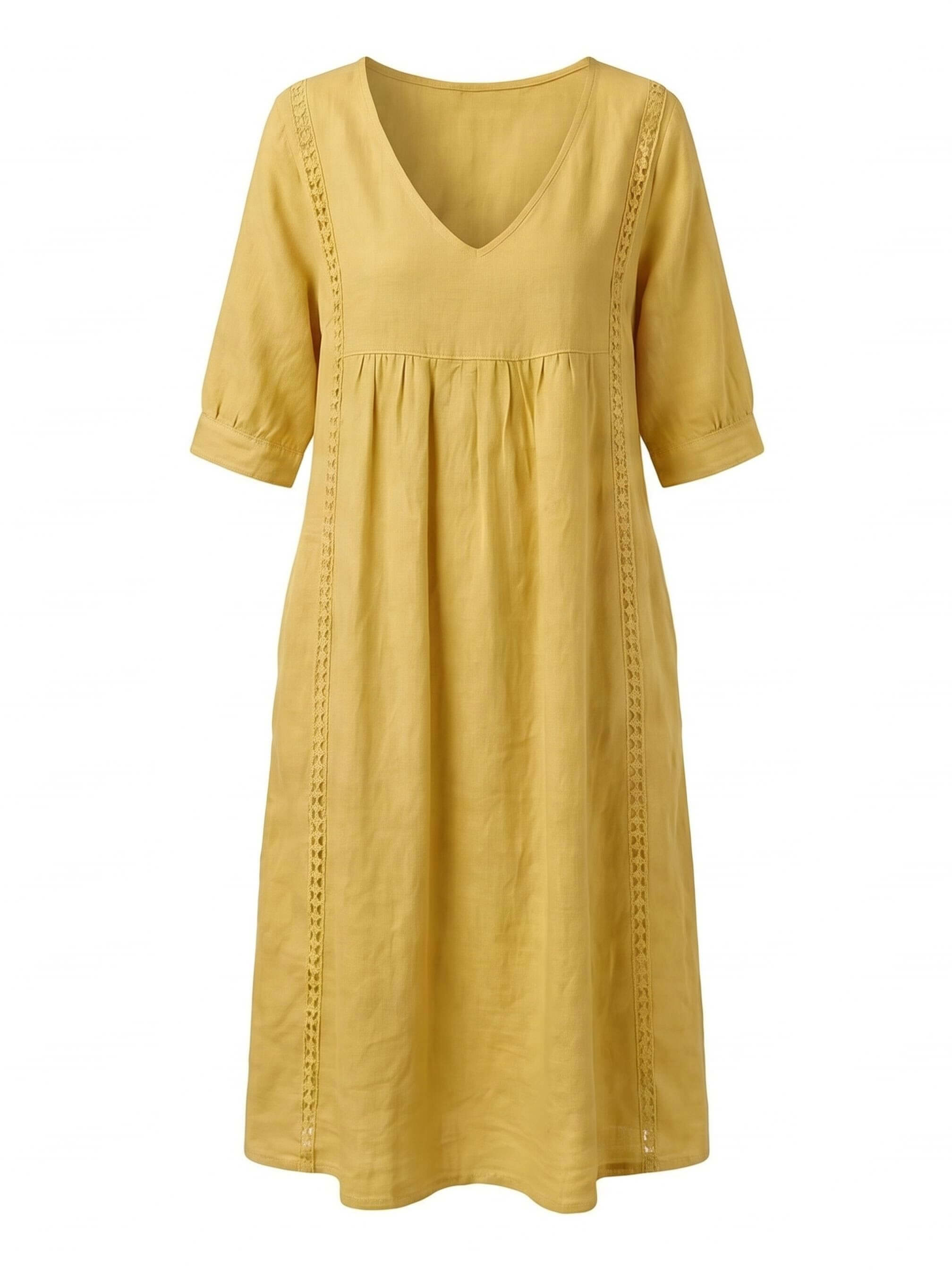 Damen-Midikleid mit V-Ausschnitt und Taschen