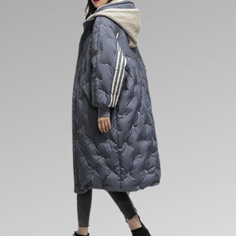 Damen Winter Steppmantel – Langer Oversize Puffer Coat mit Kapuze
