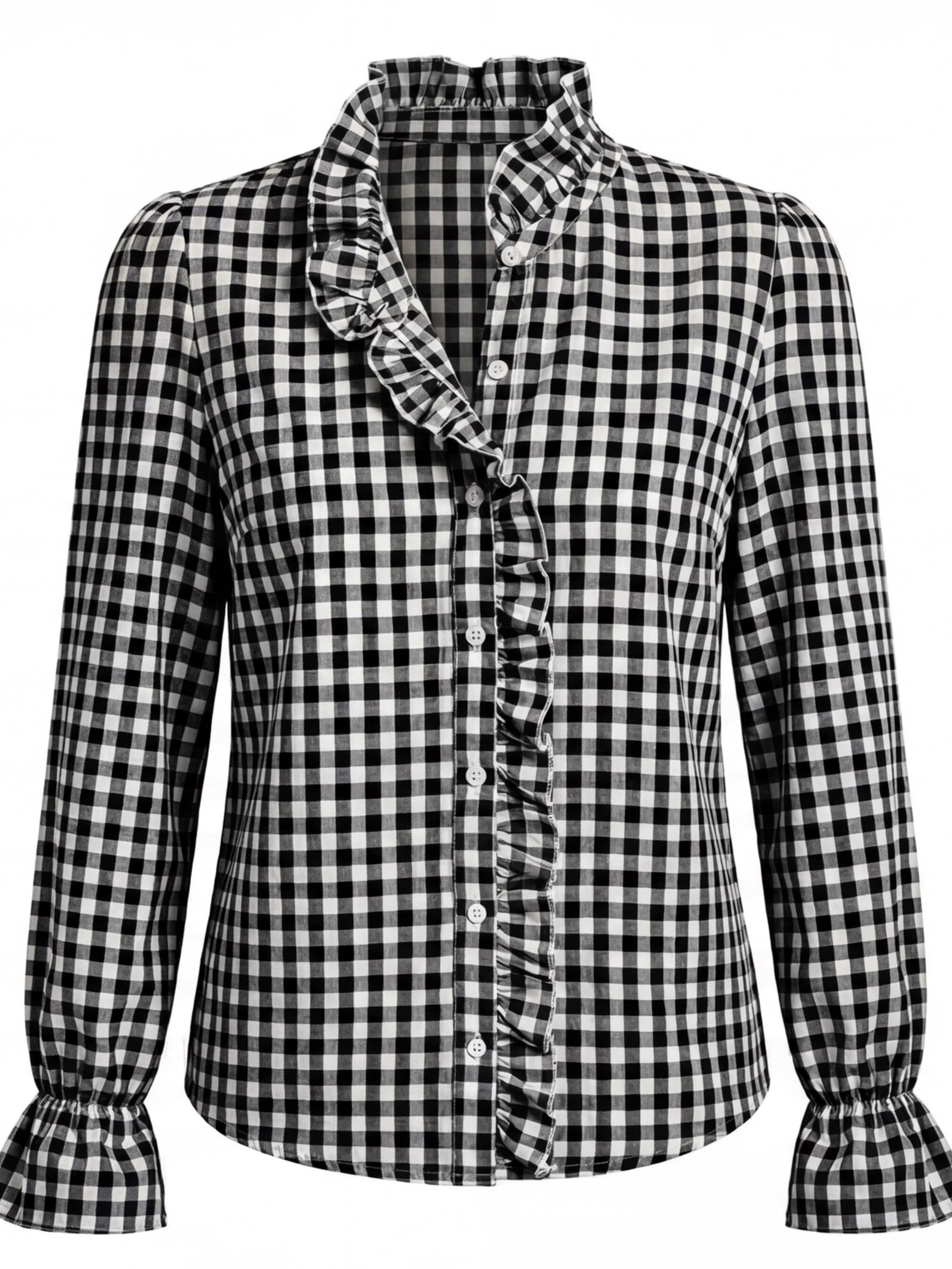 Damen Karierte Bluse mit Rüschendetails