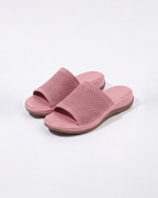 Damen Slide-Sandalen mit gepolsterter Sohle – Strickoptik