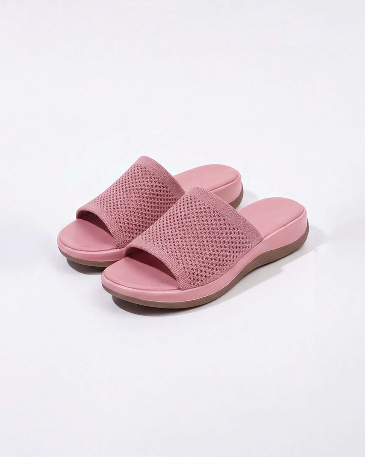 Damen Slide-Sandalen mit gepolsterter Sohle – Strickoptik