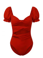 Damen-Badeanzug mit Puffärmeln und Cut-out-Detail