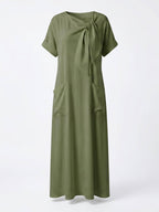 Damen-Maxikleid mit Schleifen-Ausschnitt und Taschen