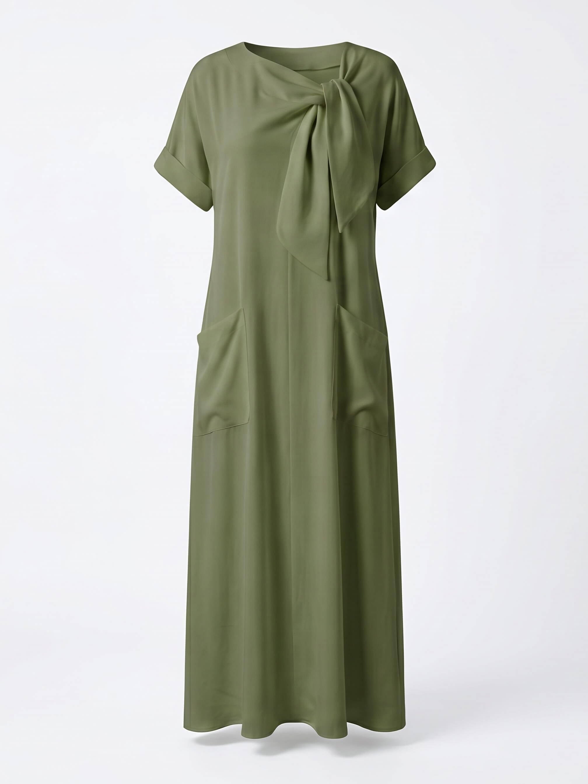 Damen-Maxikleid mit Schleifen-Ausschnitt und Taschen