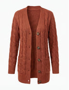 Damen Zopfmuster Cardigan – Knopfleiste & Lockere Gemütliche Passform