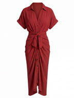 Damen Midi Sommerkleid mit Raffung
