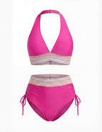 Zweiteiliges Damen-Bikini-Set mit V-Ausschnitt und High-Waist-Hose